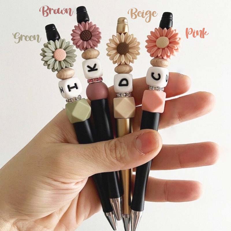 Personalized Name Initial Letter Daisy Silicone Bead Ballpoint Teacher Pens(30% Off Buy 10+, 50% Off Buy 30+)