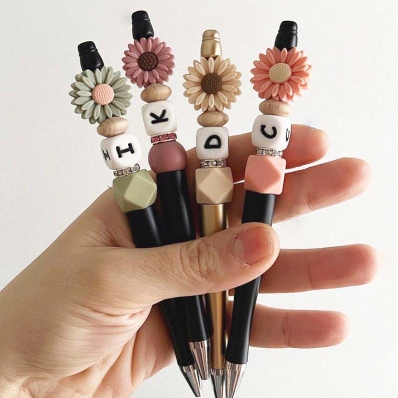 Personalized Name Initial Letter Daisy Silicone Bead Ballpoint Teacher Pens(30% Off Buy 10+, 50% Off Buy 30+)