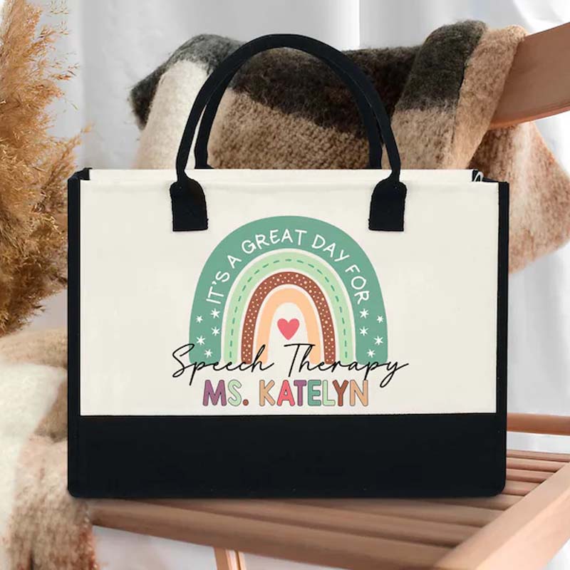 Personalized Name It's A Great Day For Teacher Cotton Tote Bag