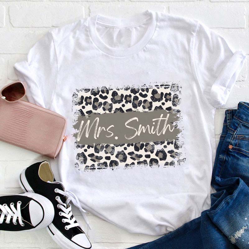 Personalized Name Leopard Teacher T-Shirt
