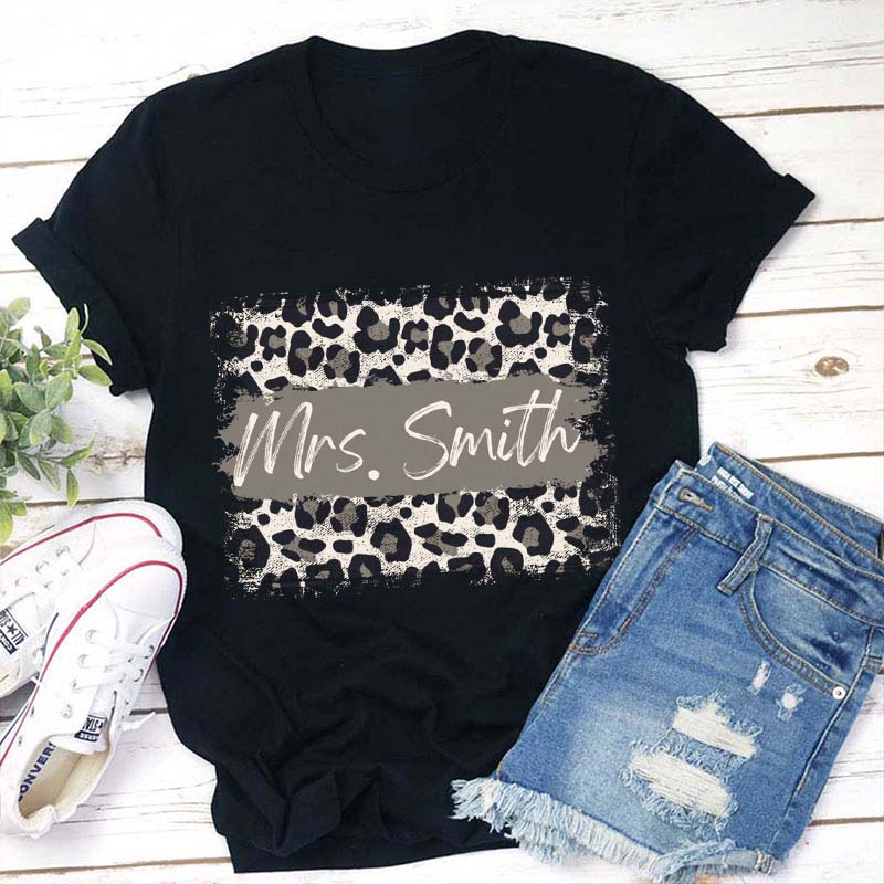 Personalized Name Leopard Teacher T-Shirt