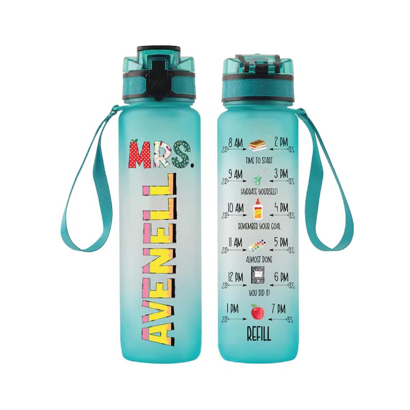 Personalized Name Pencil Style Teacher Water Tracker Bottle