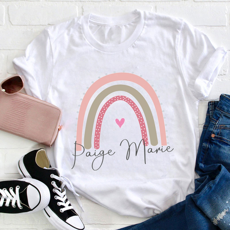 Personalized Name Pink Rainbow Teacher T-Shirt