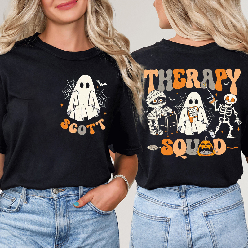 Personalized Name Therapy Squad Teacher Two Sided T-Shirt