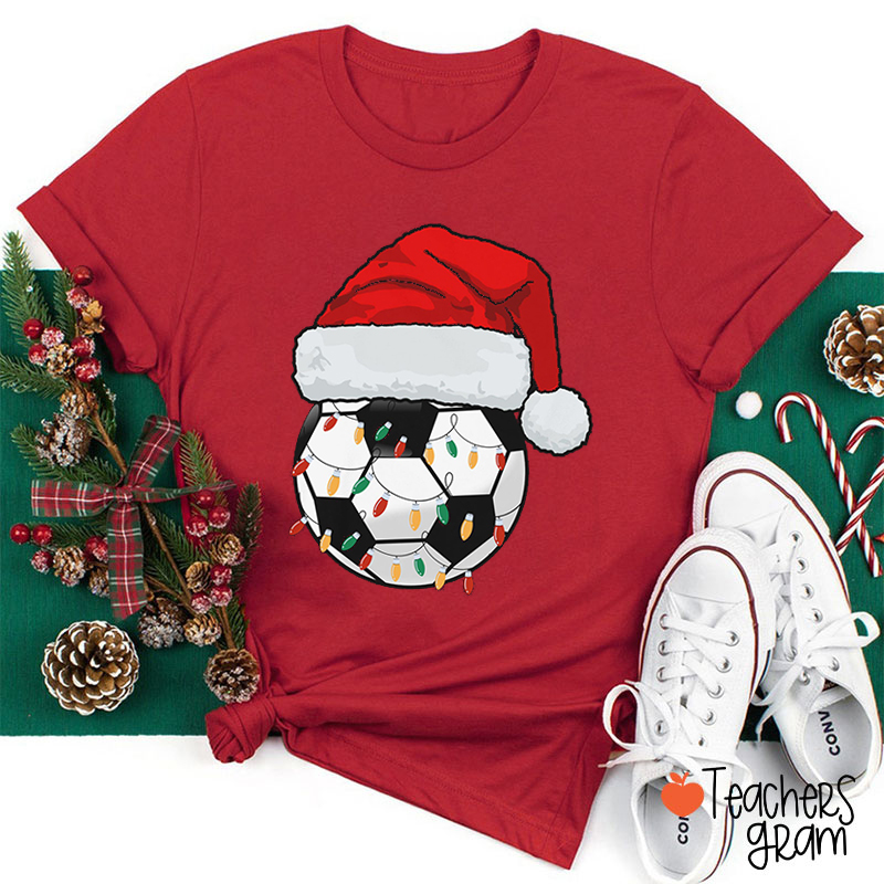 Personalized Sport Ball With Santa Hat Teacher T-Shirt