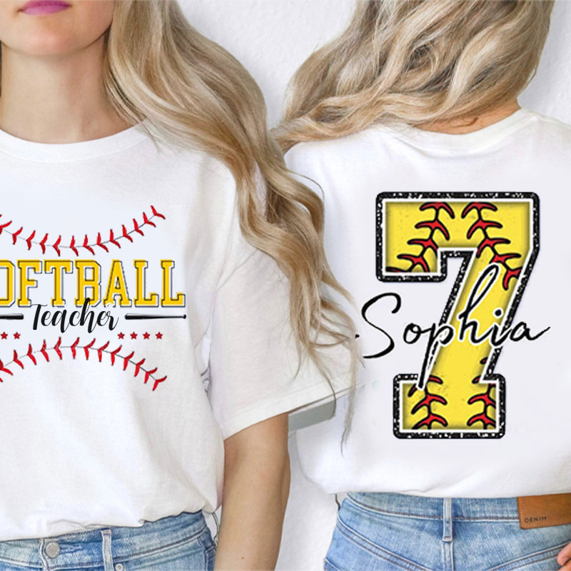 Personalized Sport Name And Number Game Day Teacher Two Sided T-Shirt