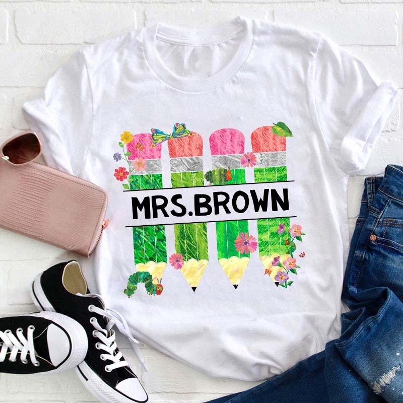 Personalized Spring Caterpillar Butterfly Teacher T-Shirt