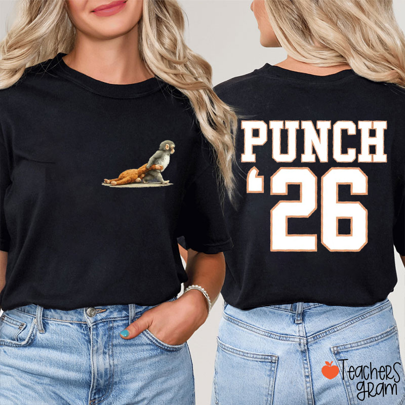 Personalized Baby Monkey Punch Animal Lover Teacher Two Sided T-Shirt