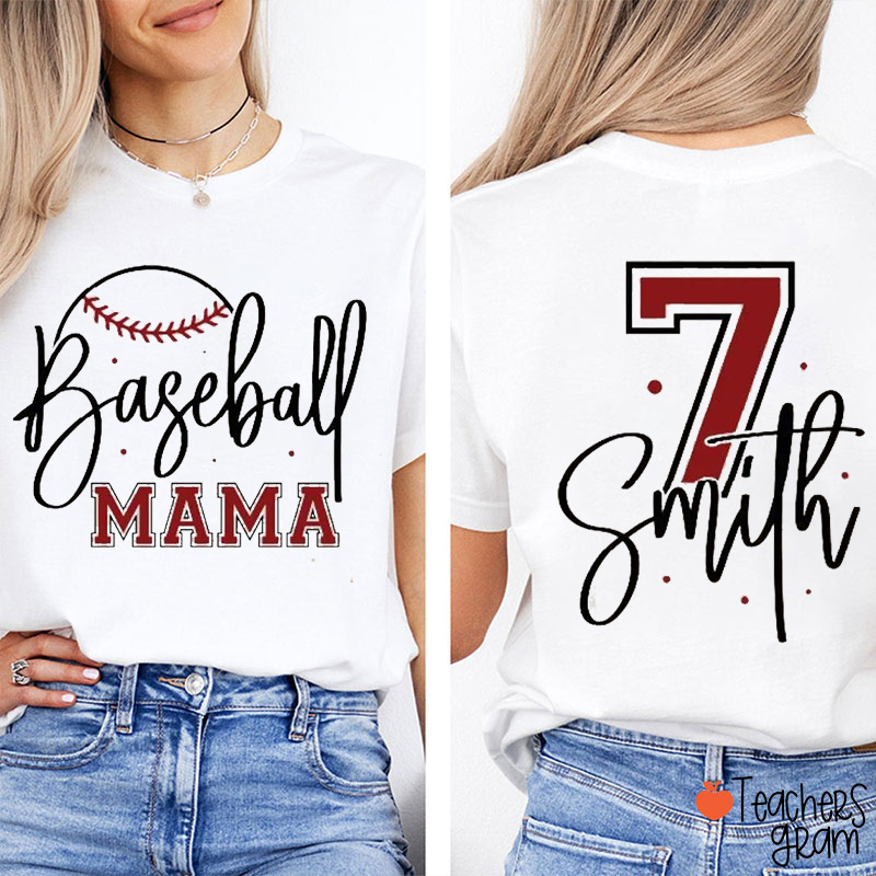 Personalized Baseball Mama Game Day Teacher Two Sided T-Shirt