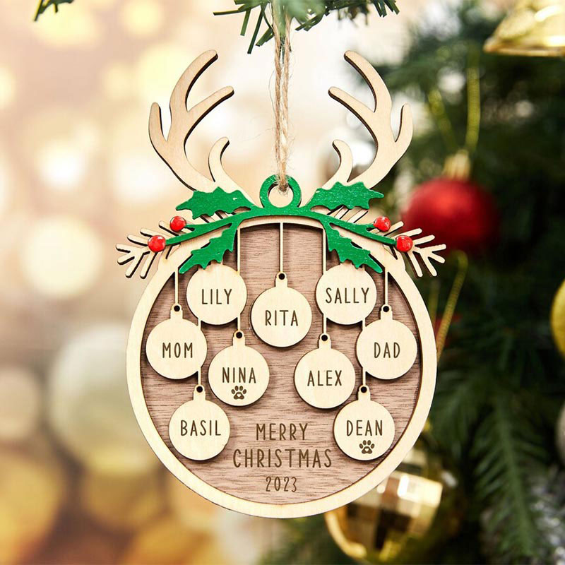Personalized Christmas Elk Teacher Wooden Christmas Ornament
