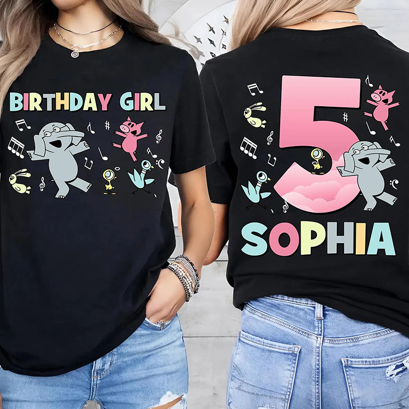 Personalized Elephant Children's Books Birthday Teacher Two Sided T-Shirt