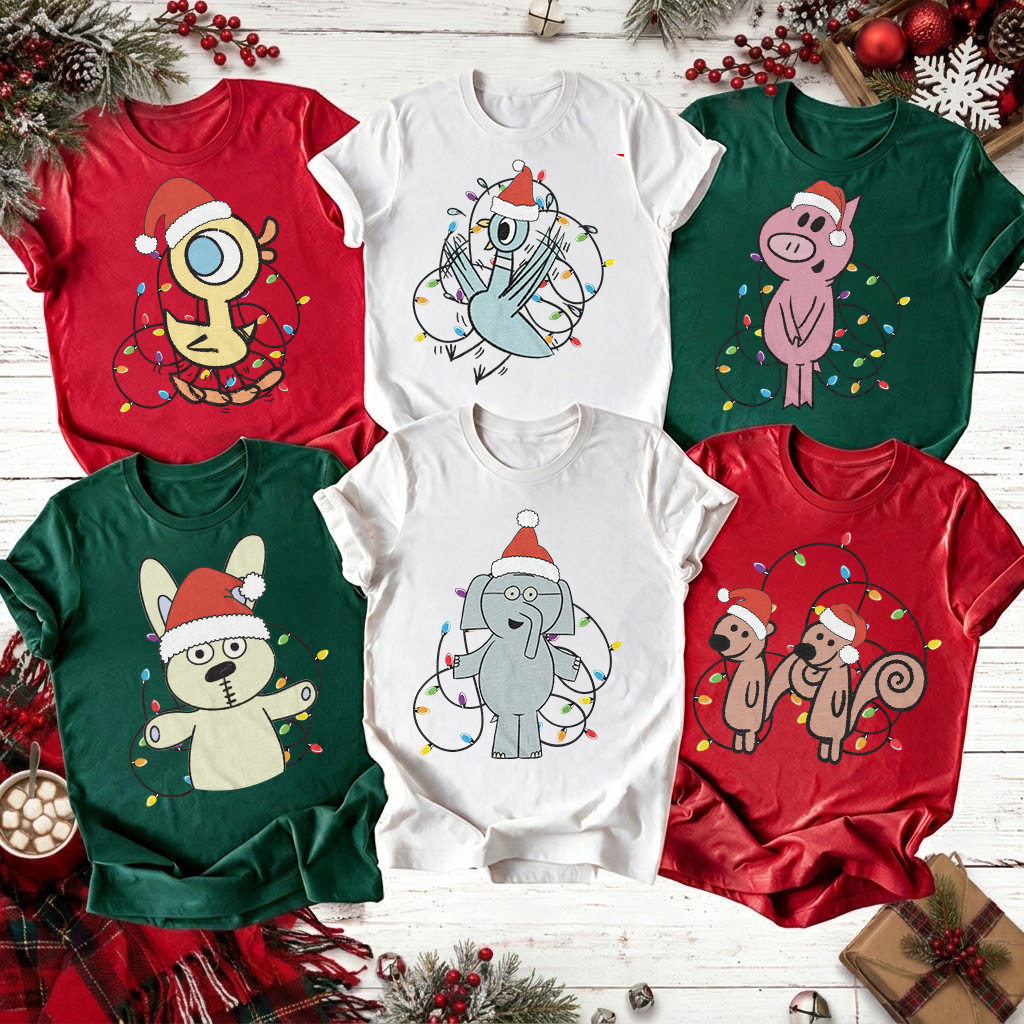 Personalized Elephant Piggie Pigeon Christmas Matching Teacher T-Shirt