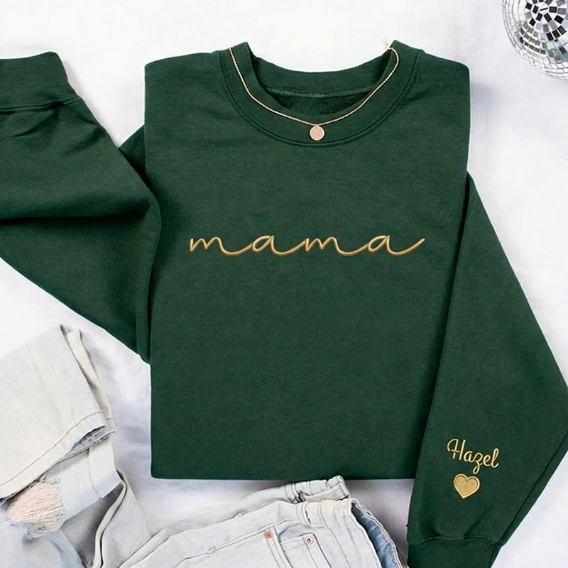 Personalized Embroidered Mother's Day Teacher Sleeve Print Sweatshirt