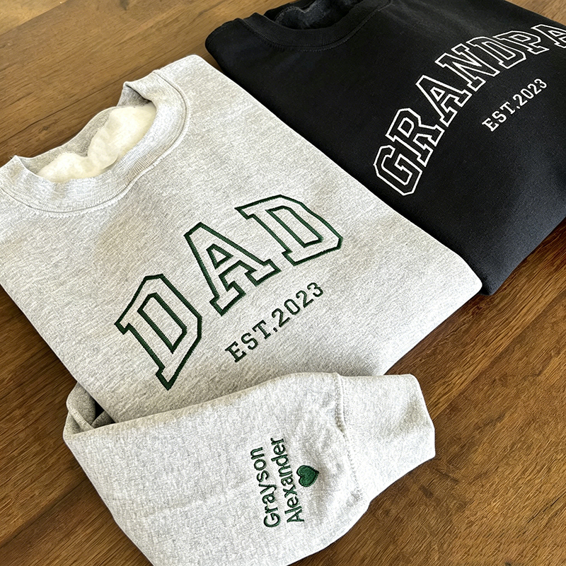 Personalized Embroidered Name On Sleeve With Heart Father's Day Teacher Sleeve Print Sweatshirt