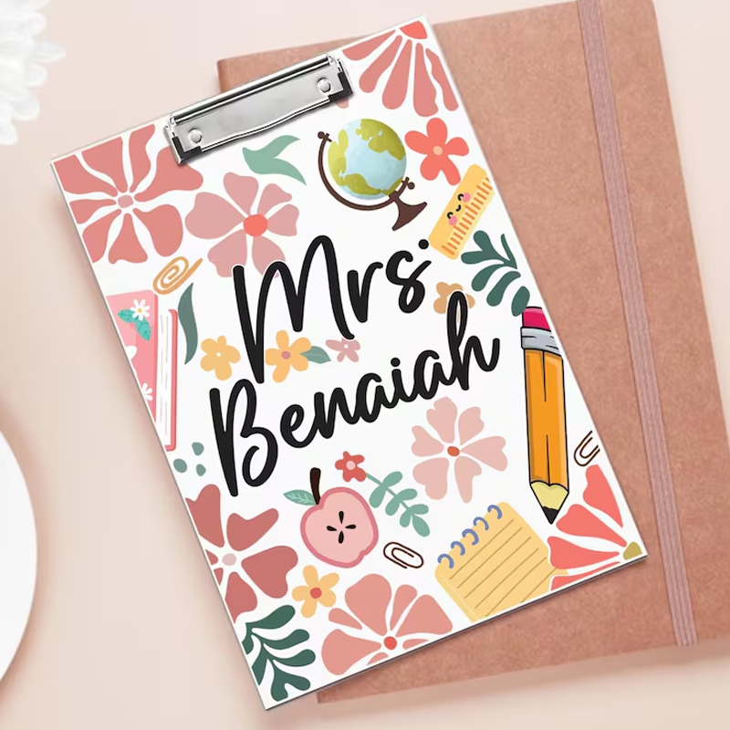 Personalized Flowers Globe Pencil Book Apple Teacher Clipboard