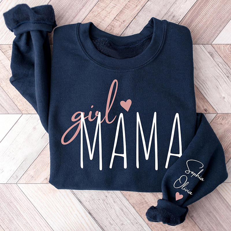 Personalized Girl Mama Teacher Sleeve Print Sweatshirt
