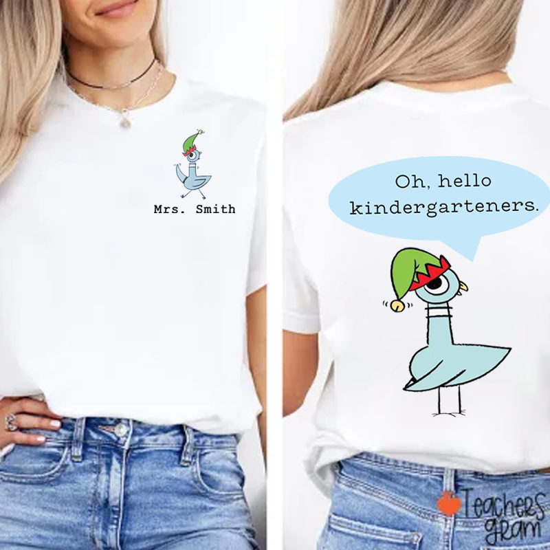 Personalized Grade And Name Hello Pigeon Teacher Two Sided T-Shirt