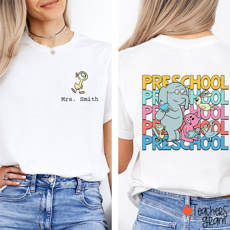 Personalized Grade And Name Read Children's Books Teacher Two Sided T-Shirt