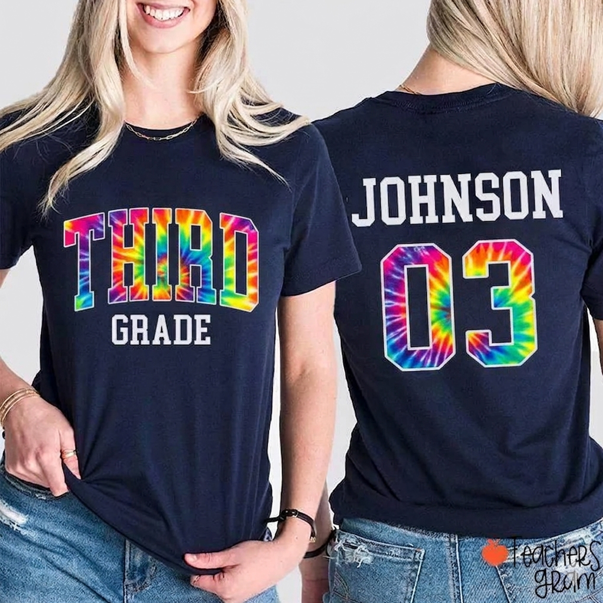 Personalized Grade And Name Tie-dye Letter Teacher Two Sided T-Shirt
