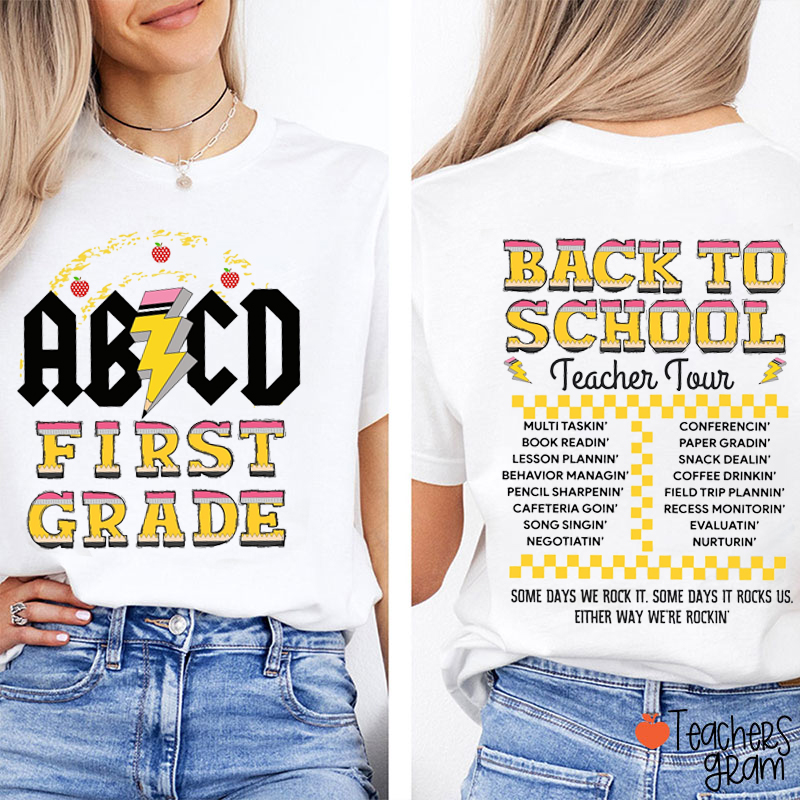 Personalized Grade Back To School Teacher Tour Teacher Two Sided T-Shirt