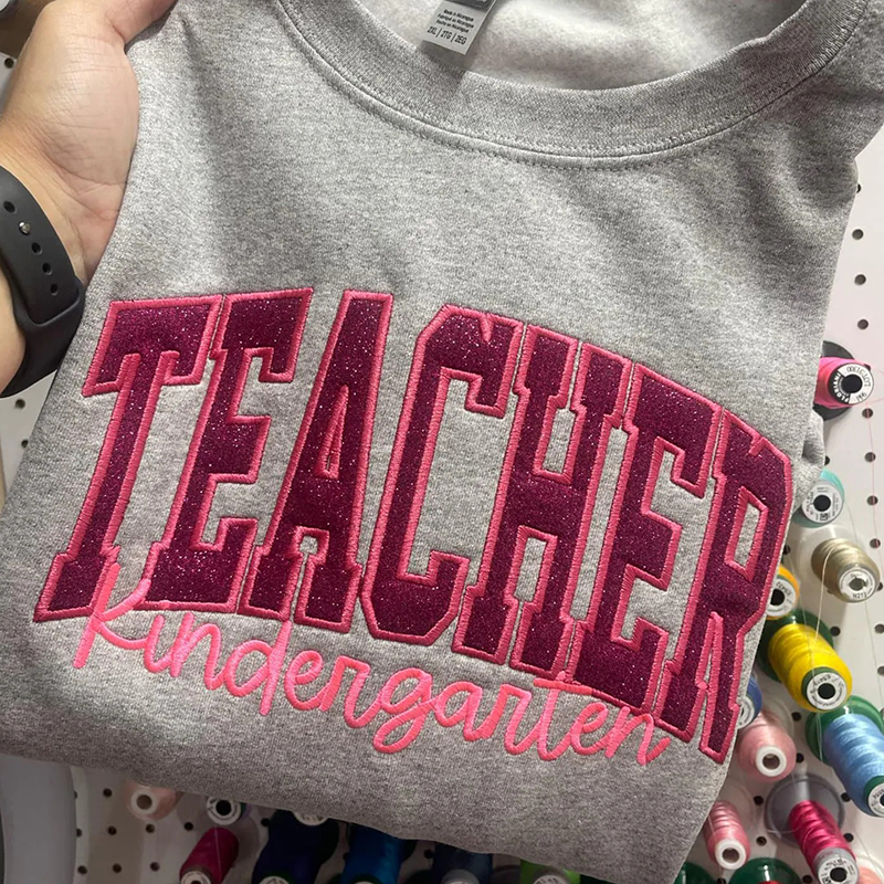 Personalized Grade Glitter Applique Embroidered Teacher Sweatshirt