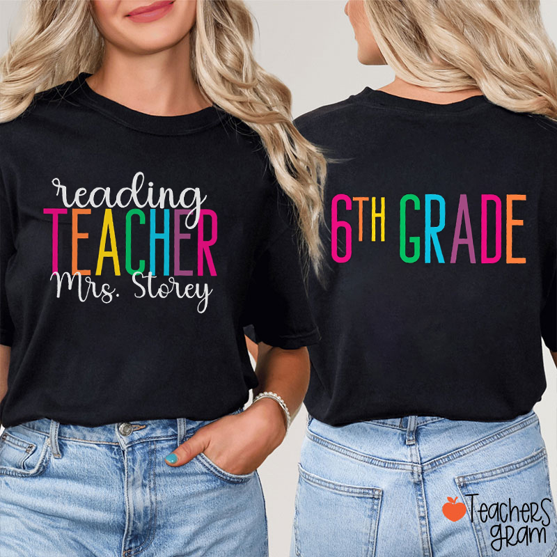 Personalized Grade Name And Suject Back To School Teacher Two Sided T-Shirt