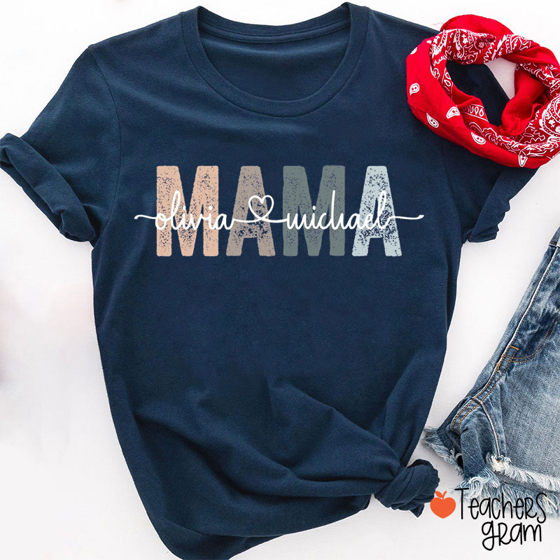 Personalized Mama With Children Names Teacher T-Shirt