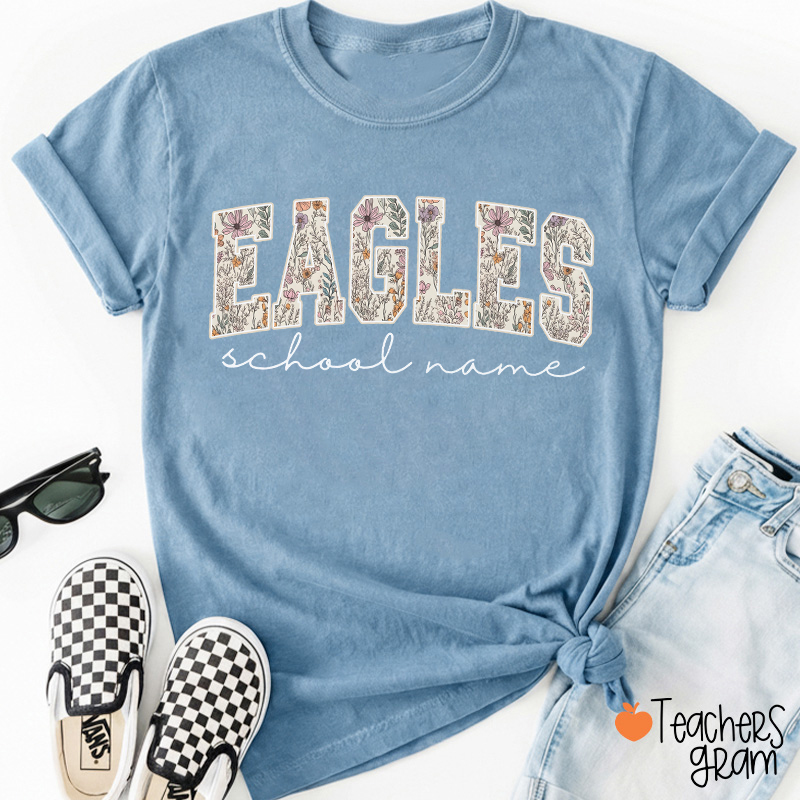 Personalized Mascot And School Name Boho Floral Teacher T-Shirt
