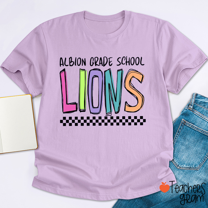 Personalized Mascot And School Name Checkered School Spirit Teacher T-Shirt