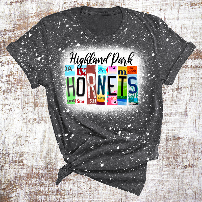 Personalized Mascot And School Name License Plates Bleached Teacher Printed T-Shirt