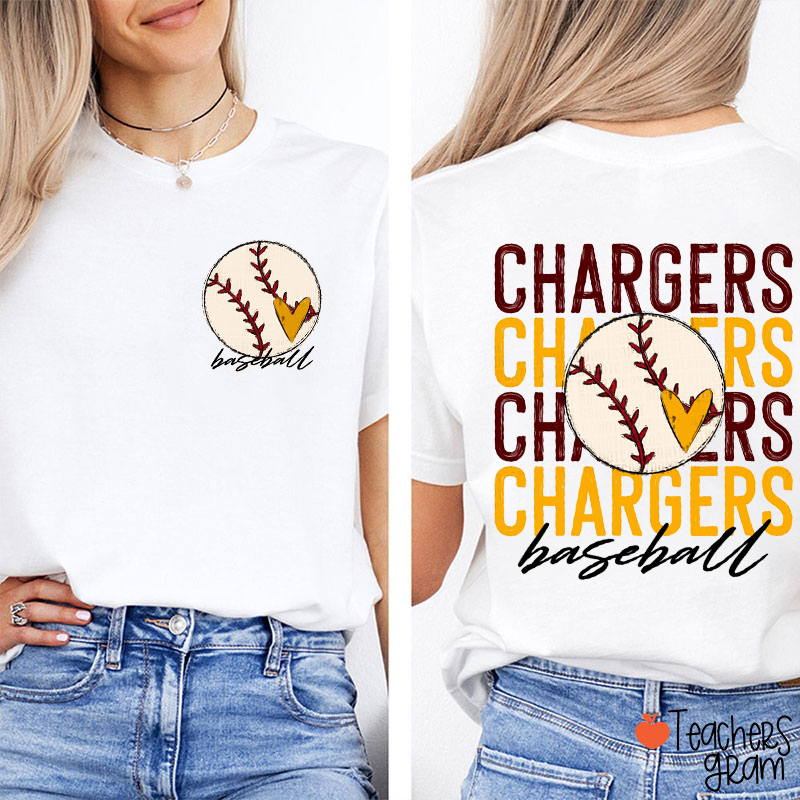 Personalized Mascot And Sport Love Heart Teacher Two Sided T-Shirt