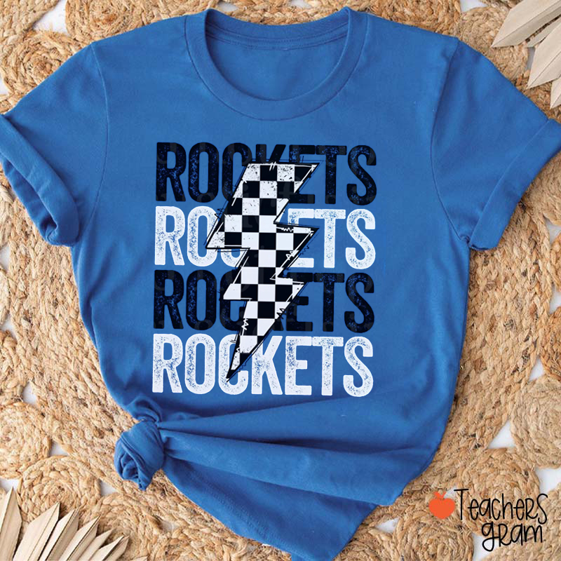 Personalized Mascot Checkered Lightning School Spirit Teacher T-Shirt