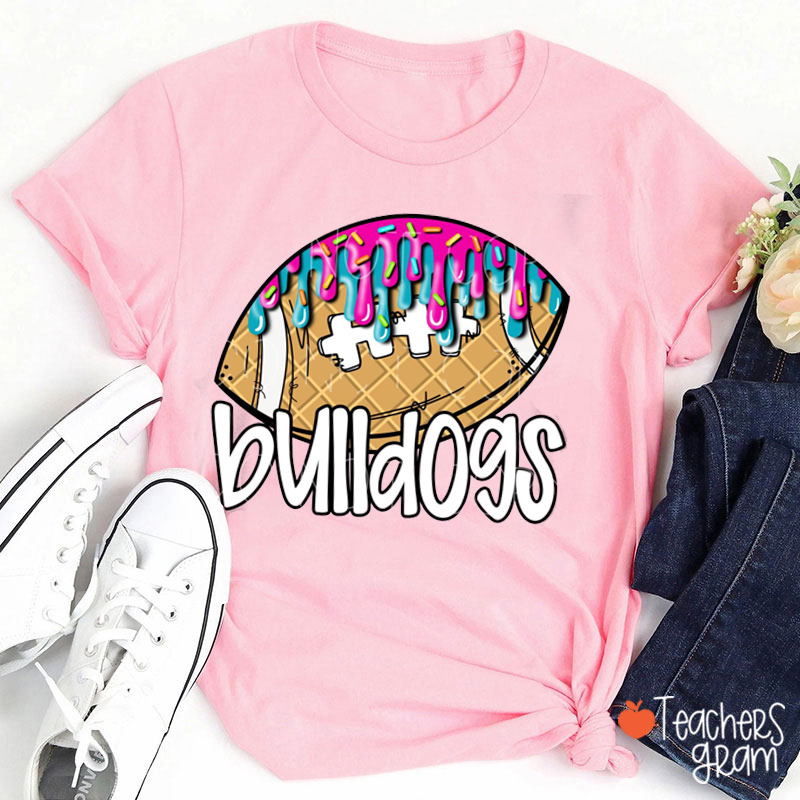 Personalized Mascot Football Ice Cream Drip Teacher T-Shirt