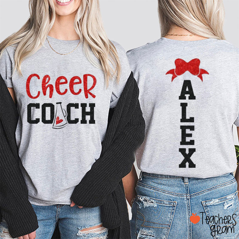 Personalized Mascot Glitter Cheer Teacher Two Sided T-Shirt