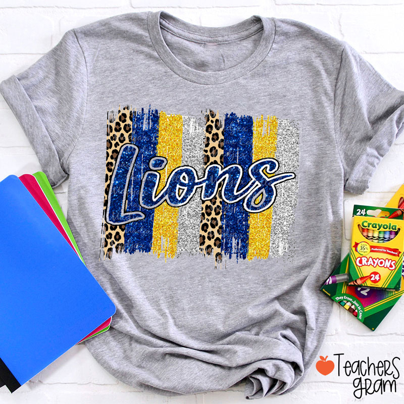 Personalized Mascot Leopard Stroke Faux Glitter Teacher T-Shirt