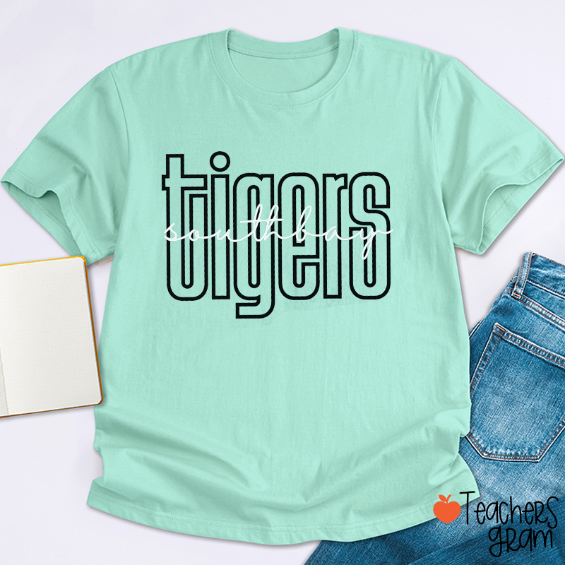 Personalized Mascot Long Font School Spirit Teacher T-Shirt