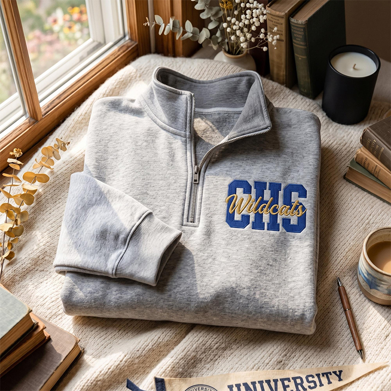 Personalized Mascot Name And Color Embroidered Quarter Zip Sweatshirt
