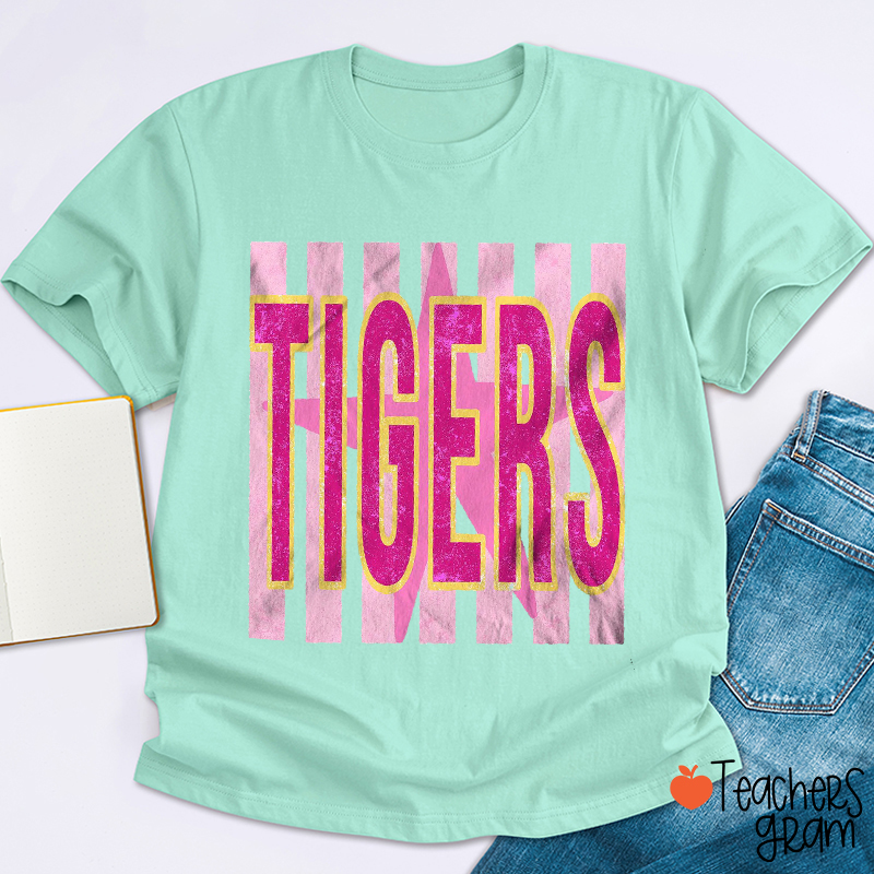 Personalized Mascot Preppy Stripes And Star Teacher T-Shirt