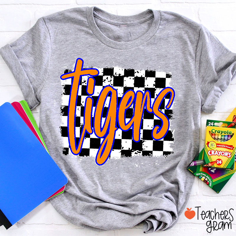 Personalized Mascot School Spirit Checkerboard Teacher T-Shirt