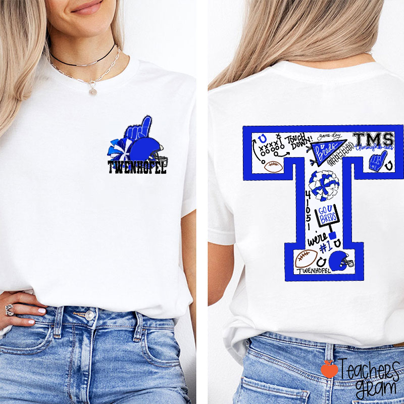 Personalized Mascot Varsity Letter Teacher Two Sided T-Shirt