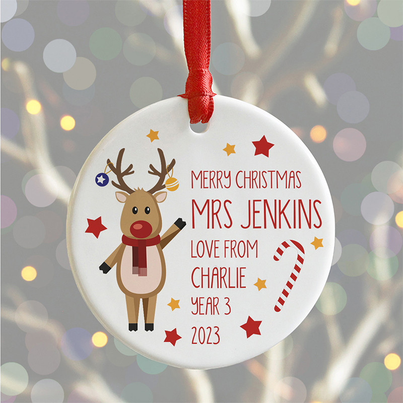 Personalized Merry Christmas To You Teacher Ceramic Christmas Ornament