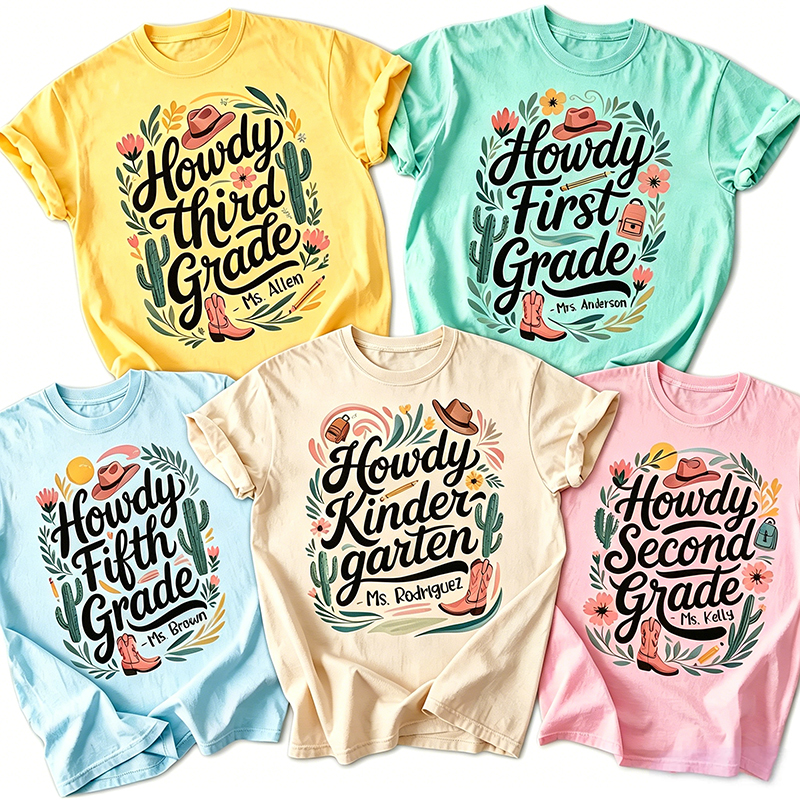 Personalized Name And Grade Cowboy Teacher T-Shirt