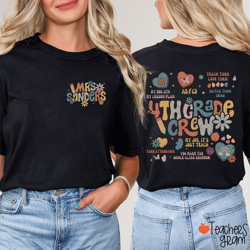 Personalized Name And Grade Motivational Words Teacher Two Sided T-Shirt