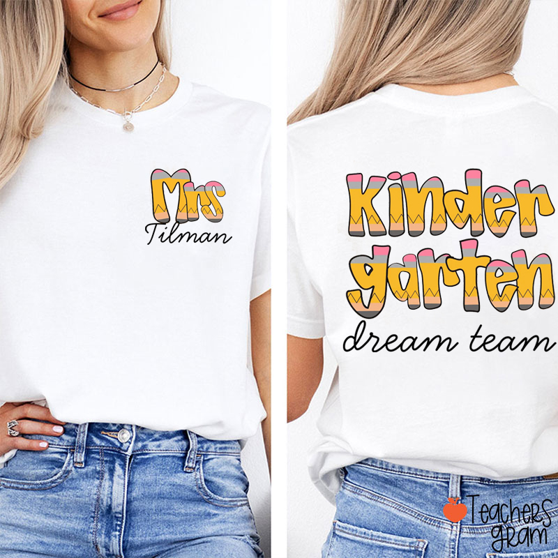 Personalized Name And Grade Pencil Fonts Back To School Teacher Two Sided T-Shirt