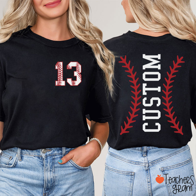 Personalized Name And Number Baseball Jersey Teacher Two Sided T-Shirt