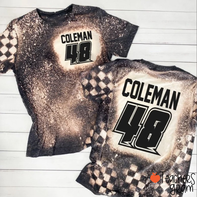 Personalized Name And Number Bleached Black Teacher Printed T-Shirt