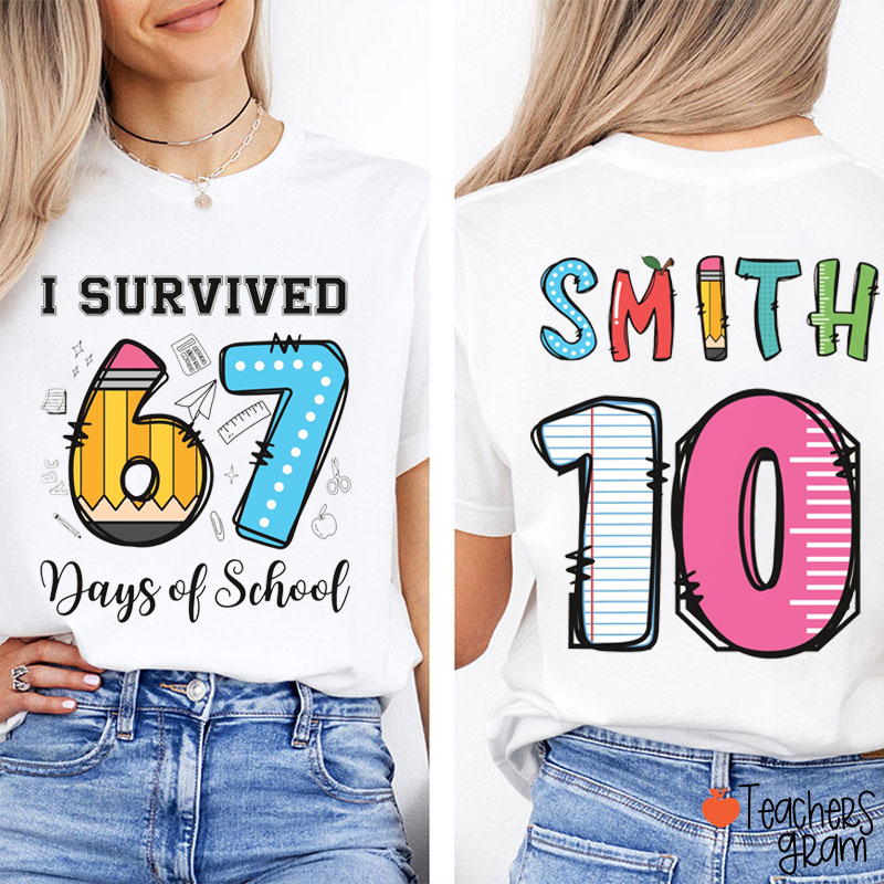 Personalized Name And Number Funny Six Seven Teacher Two Sided T-Shirt