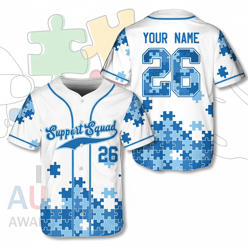Personalized Name Autism Support Teacher Baseball Jersey