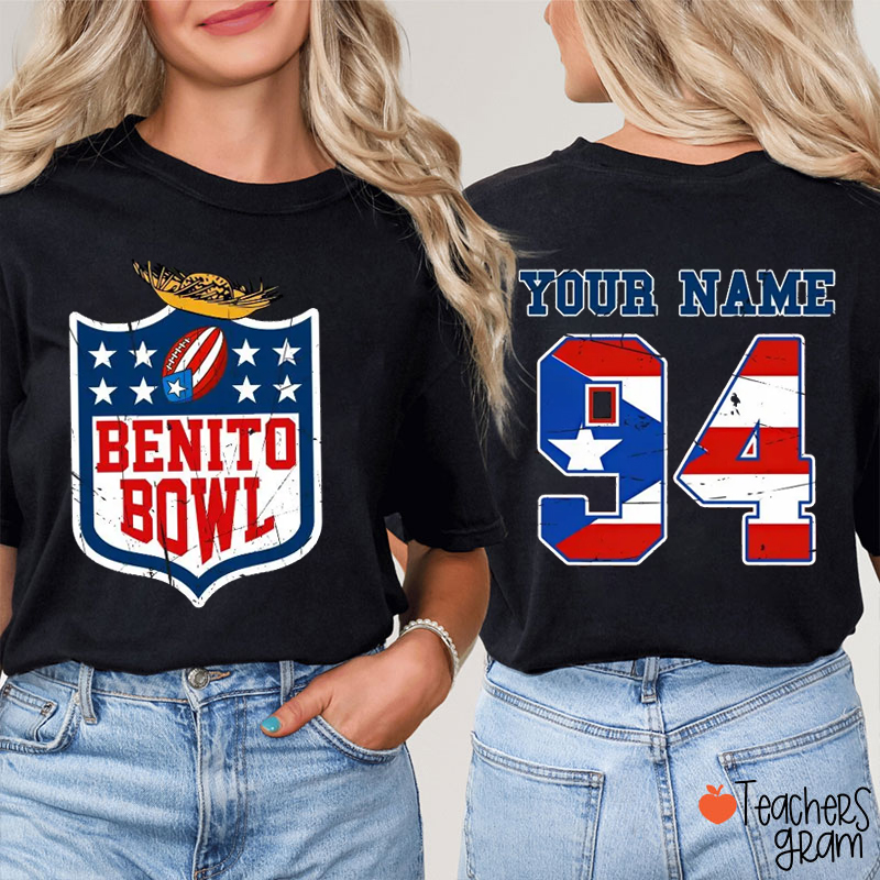 Personalized Name Benito Bowl Teacher Two Sided T-Shirt