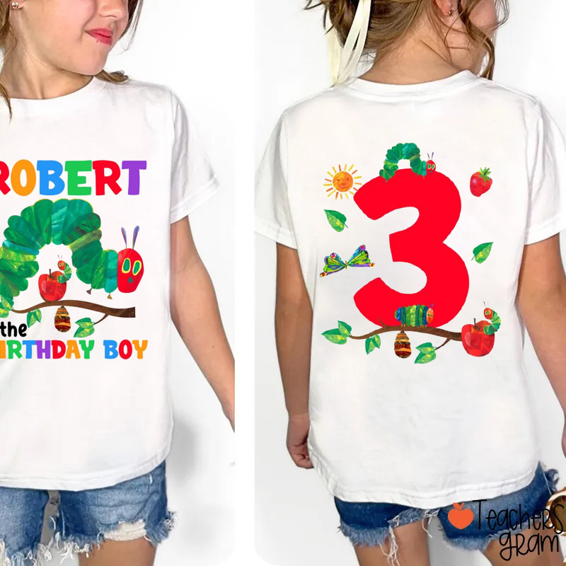Personalized Name Birthday Caterpillar Class Two Sided T-Shirt